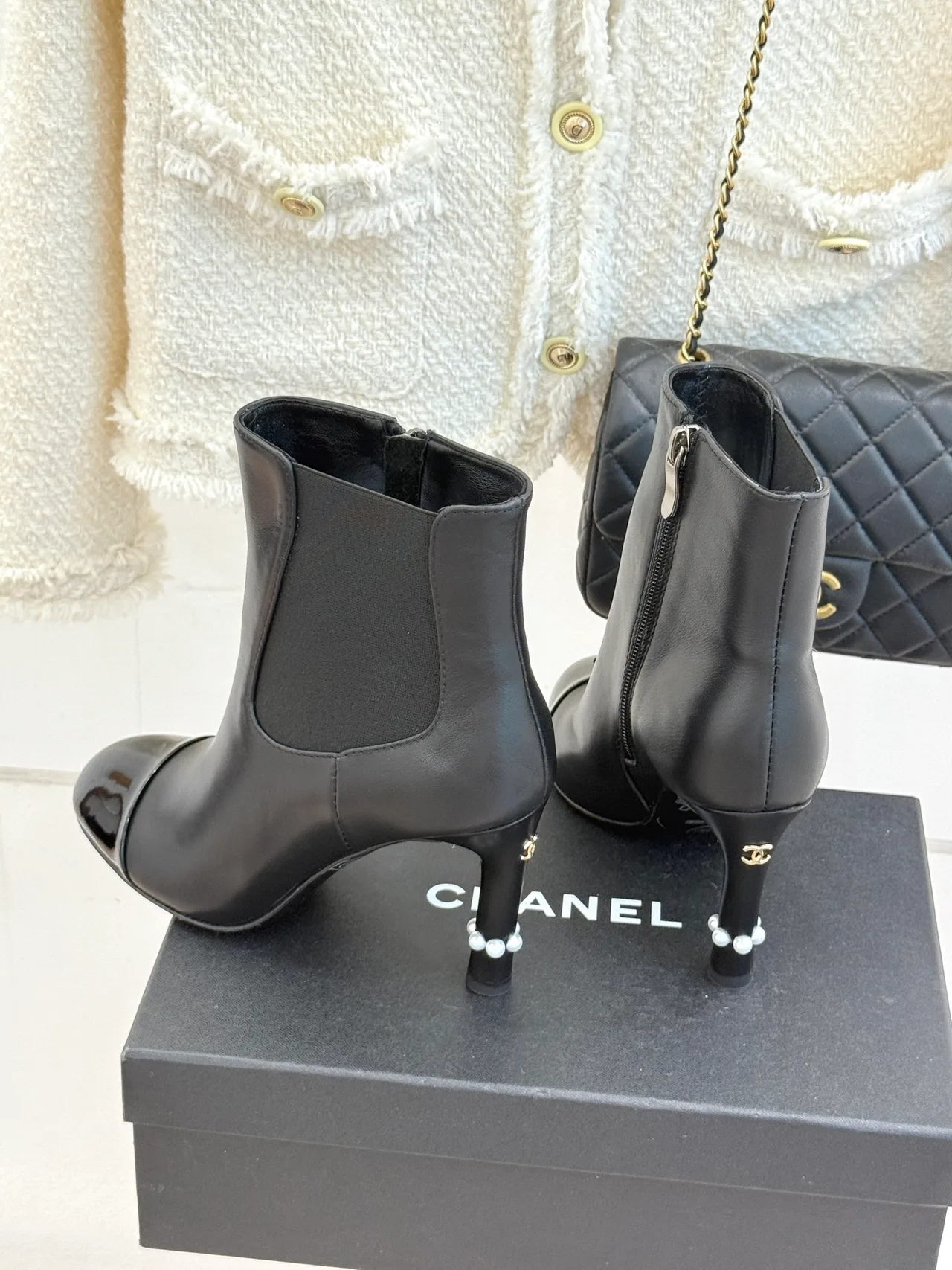 Chanel Lambskin Glossy Ankle Boots in Black · view 5