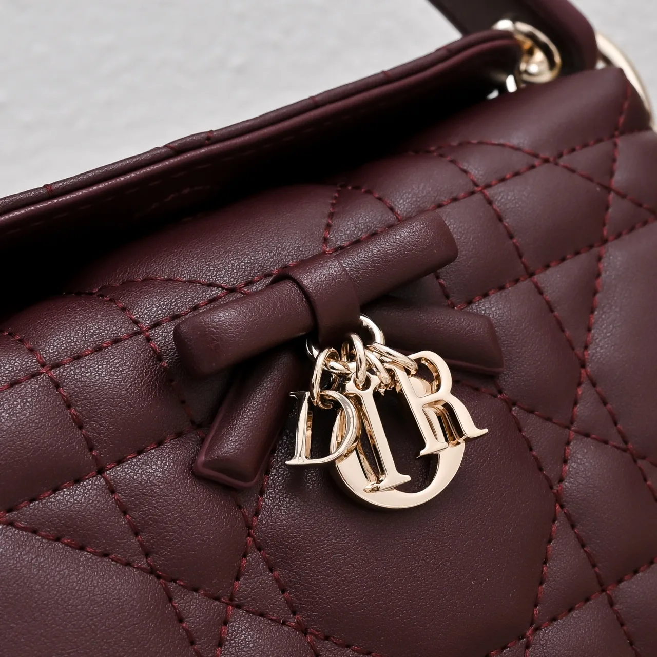 Dior Sheepskin Quilted Top-Handle Bag in Burgundy · view 4