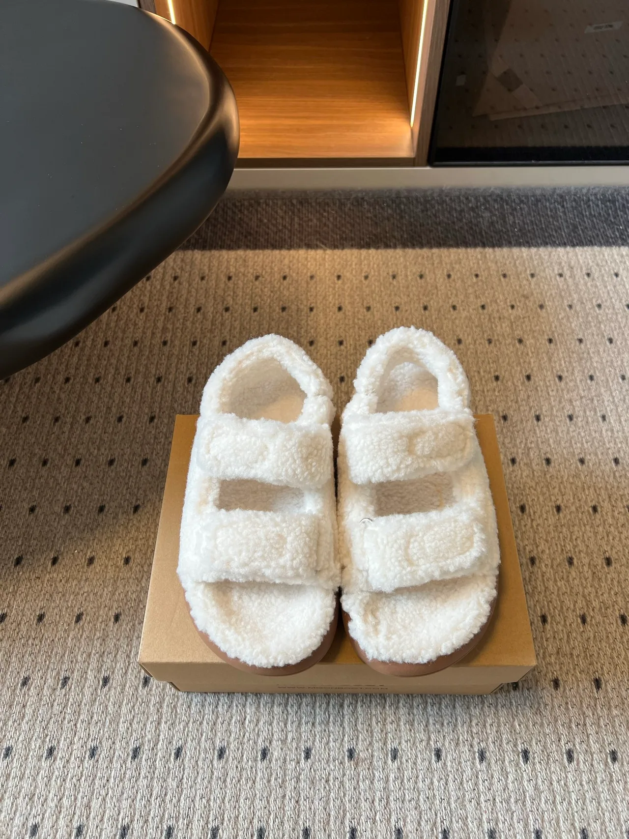 Moon Boot Fleece Platform Slippers in Cream · view 1