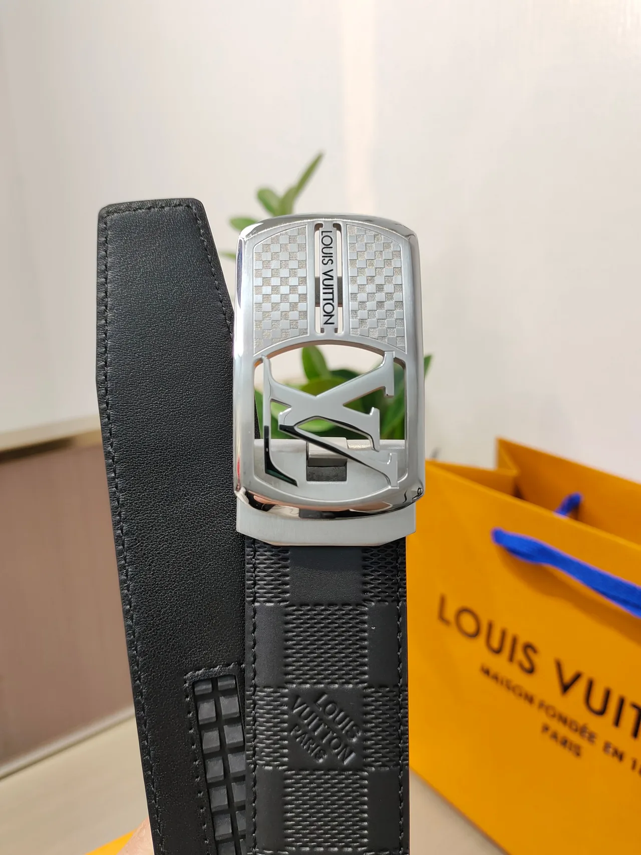 Louis Vuitton Calfskin Check Belt in Black · view 6