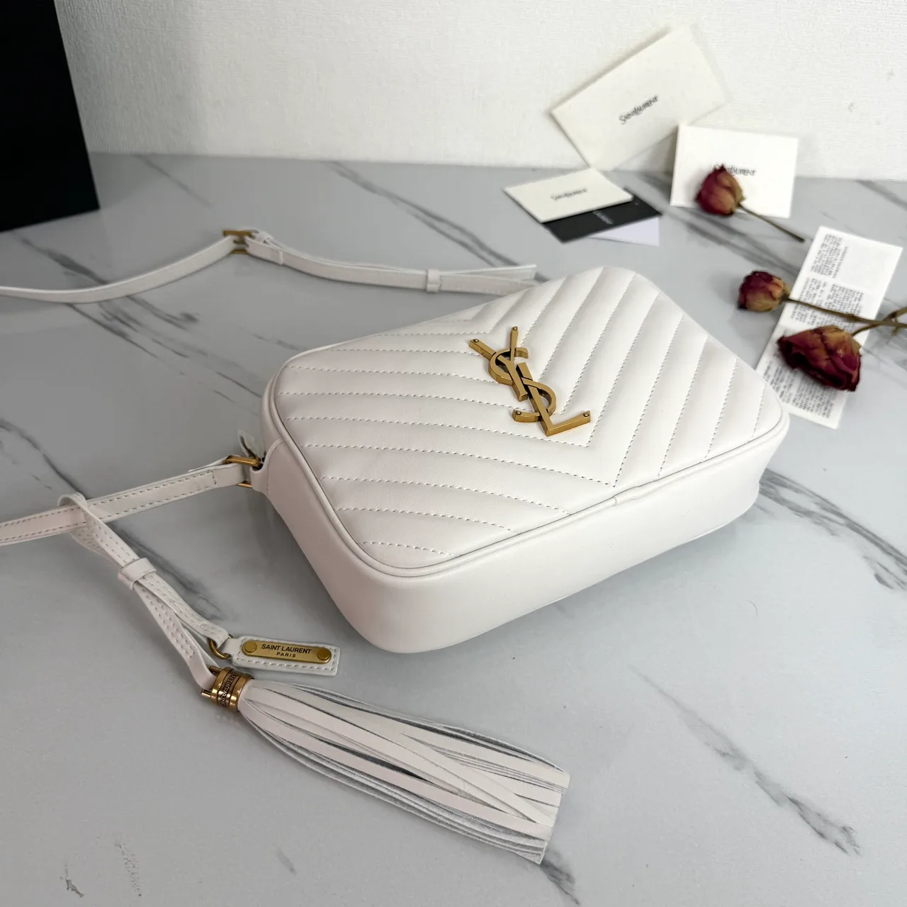 Saint Laurent Quilted Handbag in White · view 4
