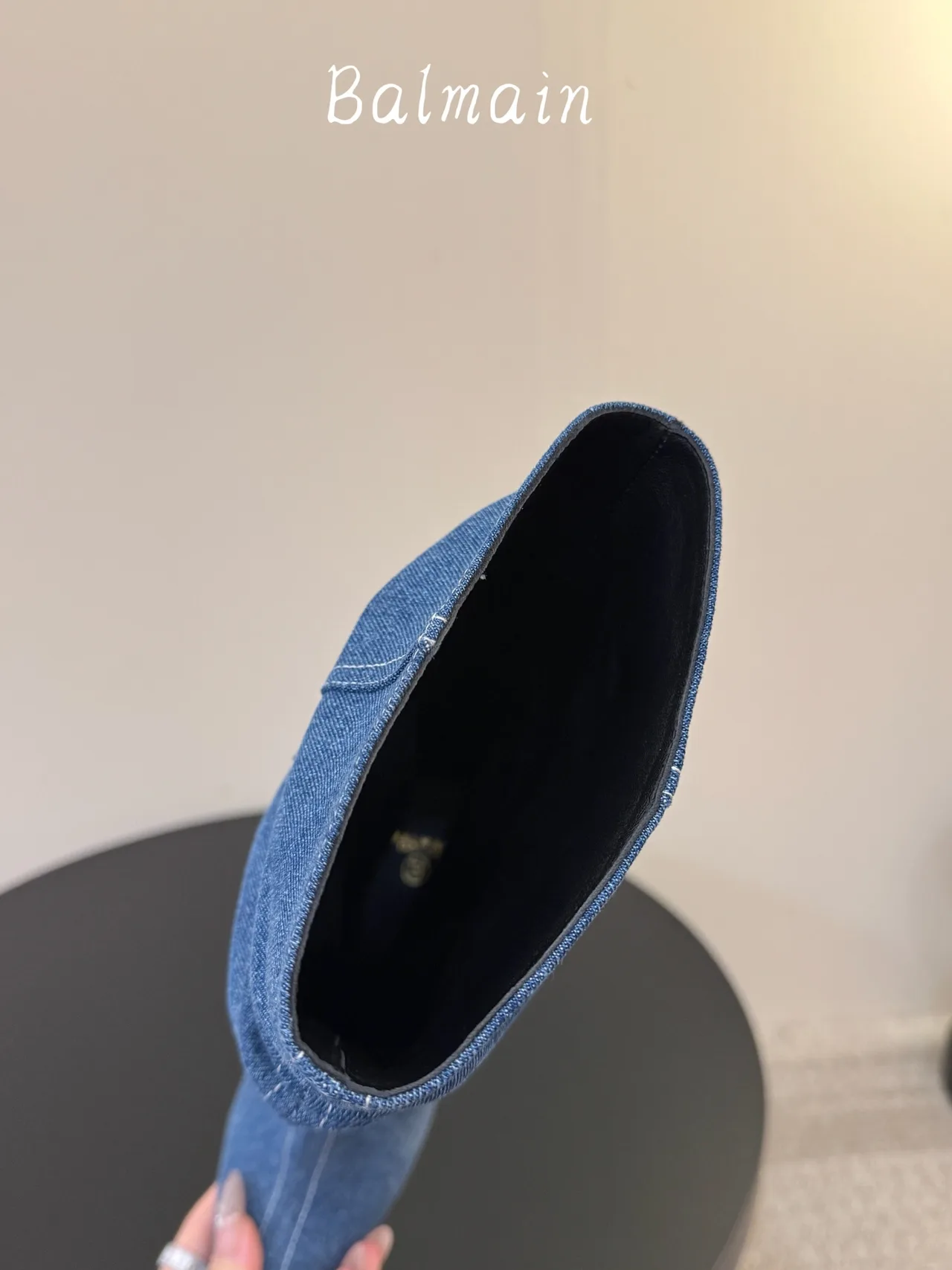 Balmain Denim Ribbed Pointed-Toe Ankle Boots in Blue · view 5