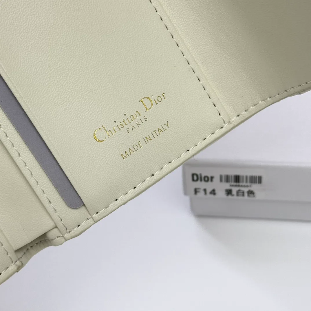 Dior Sheepskin Quilted Glossy Trifold Wallet in White · view 7