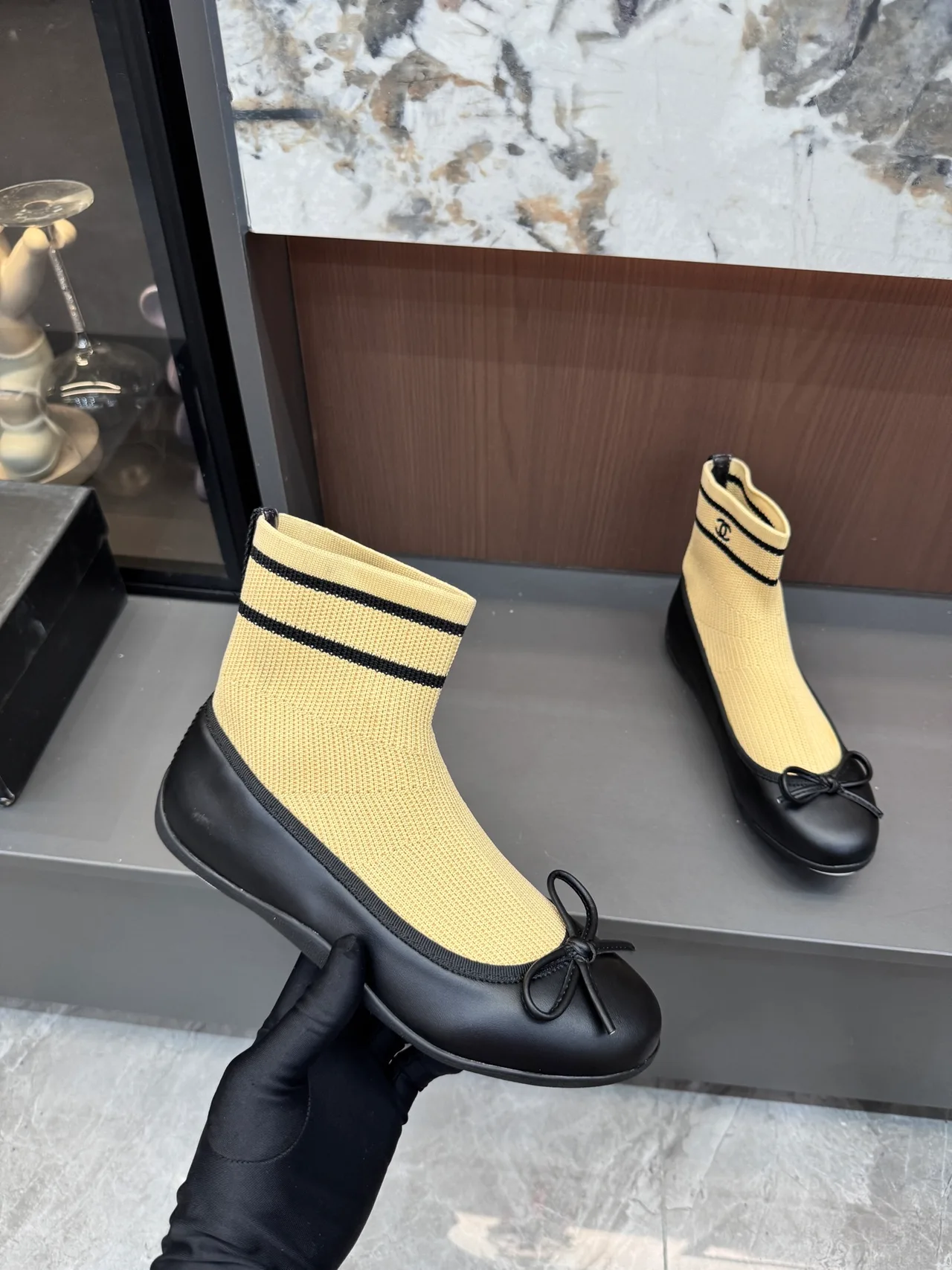 Chanel Sheepskin Sock Boots in Beige · view 7