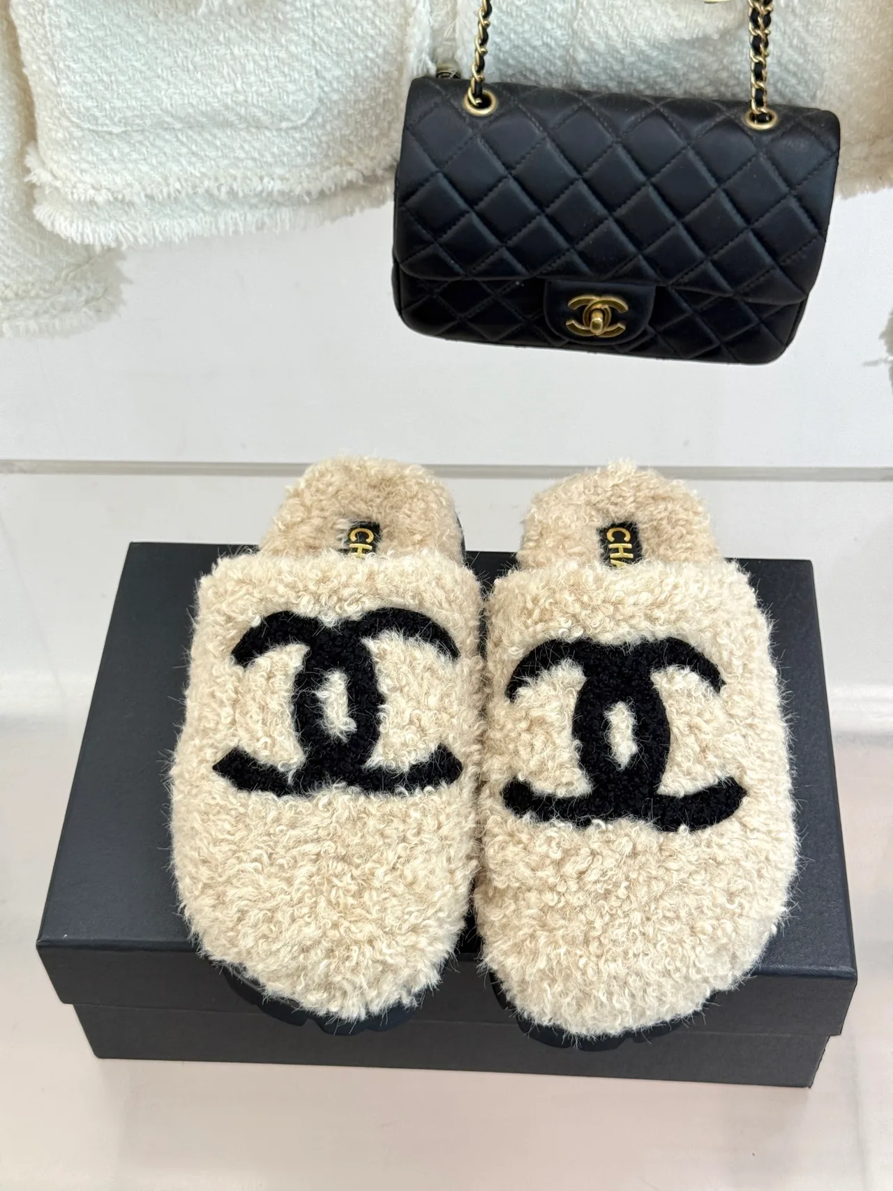 Chanel Denim Slippers in Cream · view 4