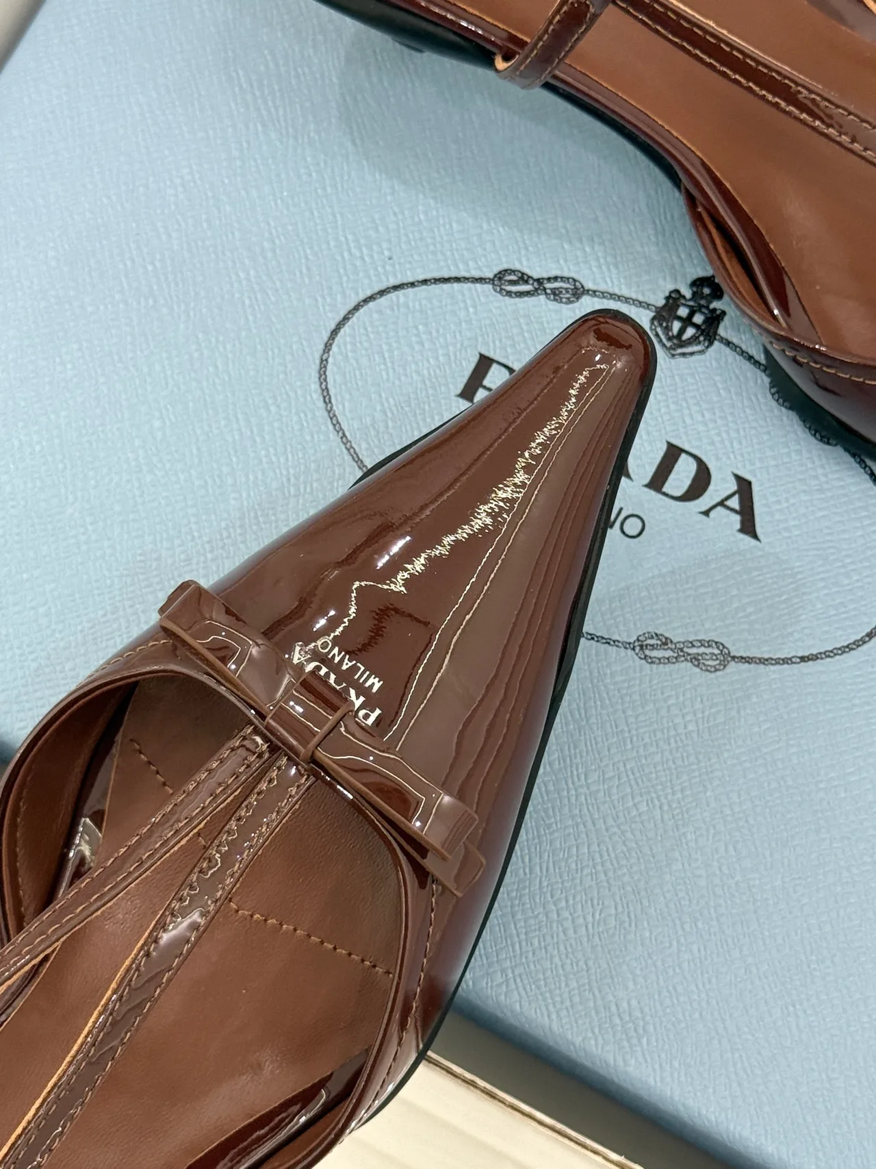 Prada Lambskin Slingback Pumps in Brown · view 7
