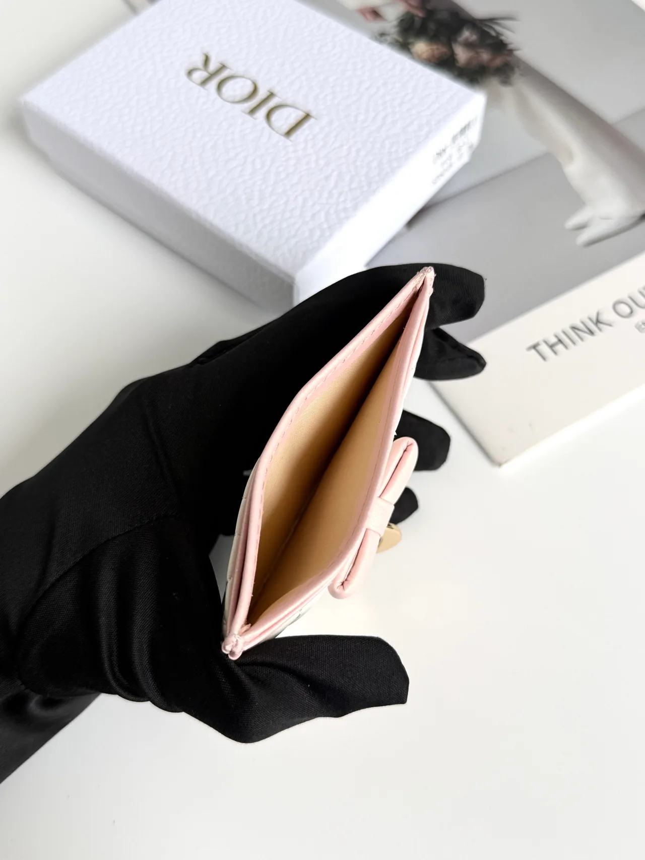 Dior Lambskin Quilted Bow Cardholder in White · view 4