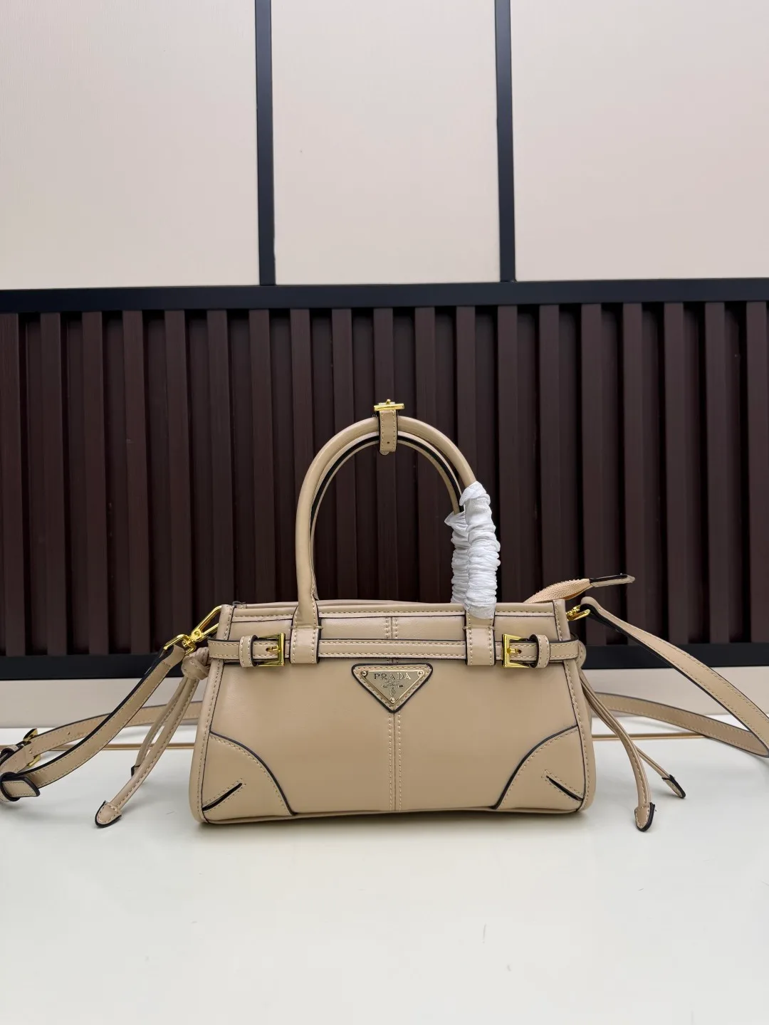 Prada Calfskin Smooth Crossbody Bag in Beige · view 1