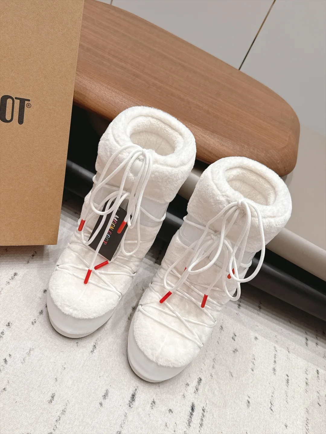Moon Boot Heart Plush Snow Boots in White · view 2