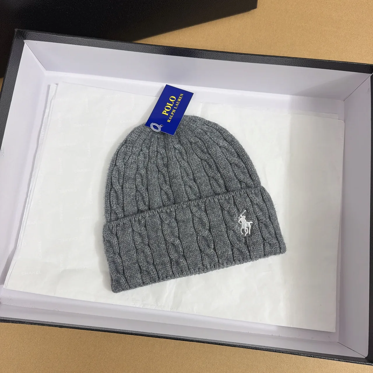 Ralph Lauren Polo Cable-Knit Beanie in Brown & Black & White & Green & Purple & Yellow & Blue & Red & Grey · view 6