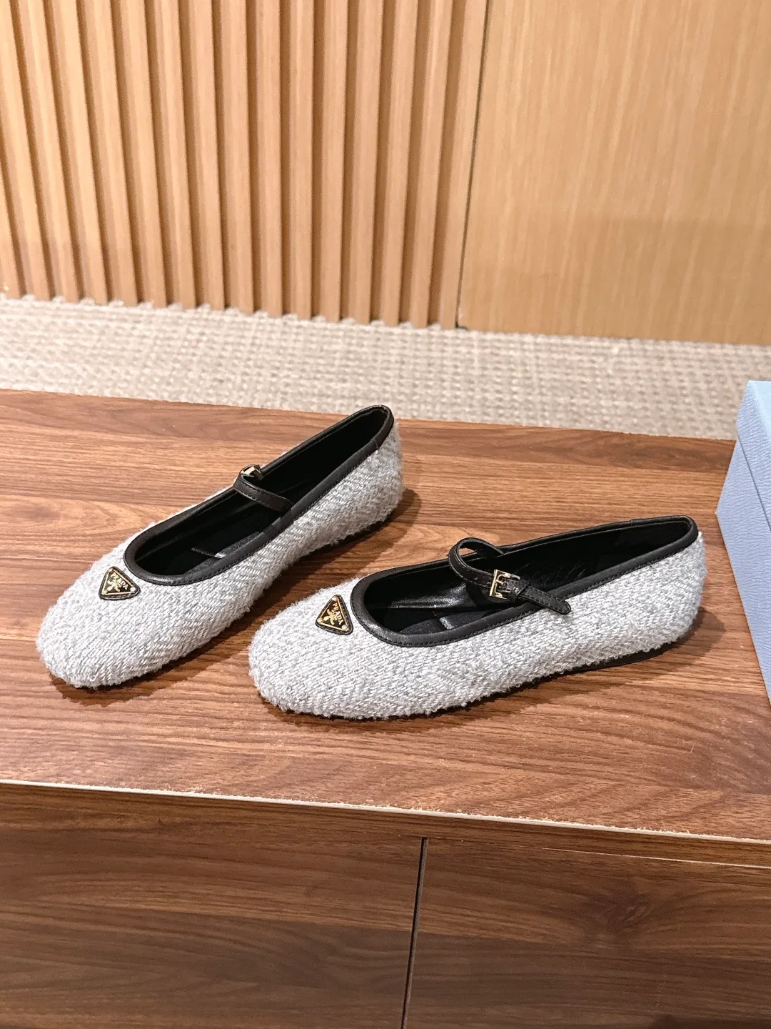Prada Smooth Flats in Grey · view 2