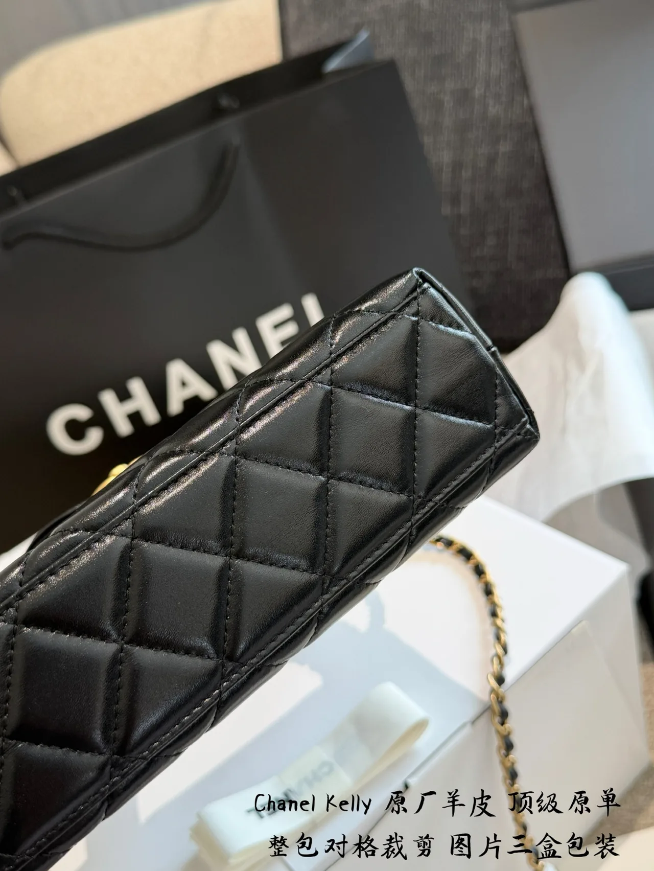 Chanel Cowhide Sheepskin Mini Top-Handle Bag in Black · view 7