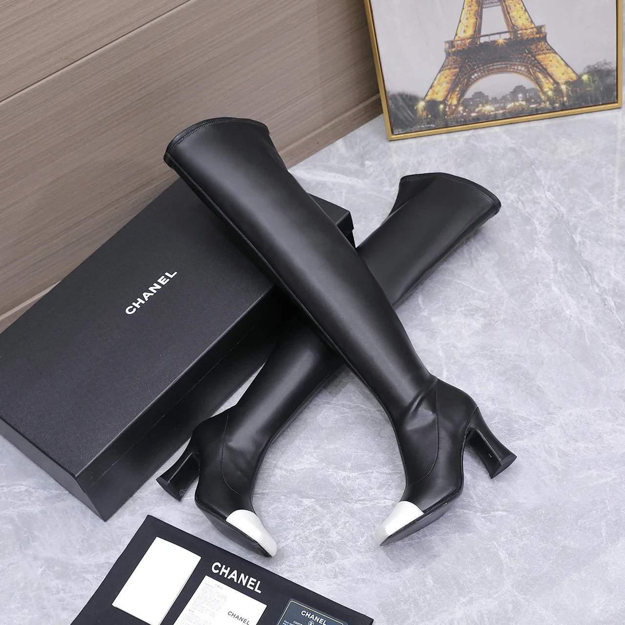 Chanel Cowhide Boots in Black · view 2