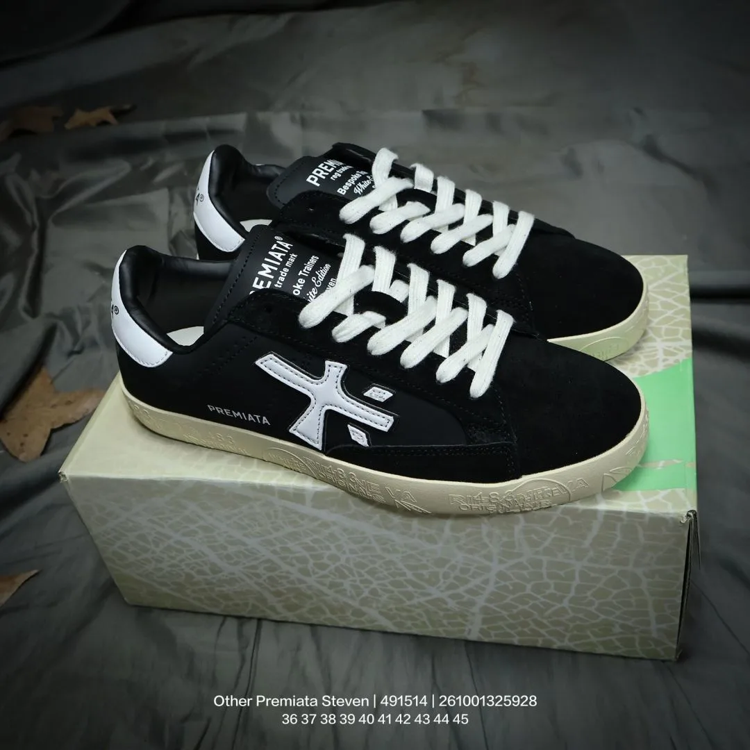 Premiata Steven Sneakers in White & Black & Grey & Brown · view 3
