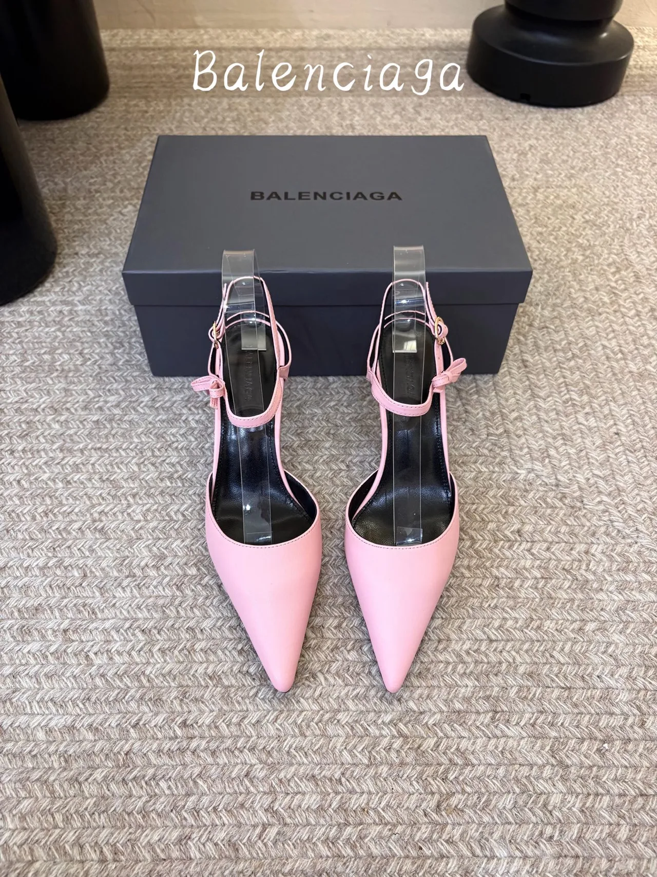 Balenciaga Glossy Pointed-Toe Ankle Strap Pumps in Pink · view 1