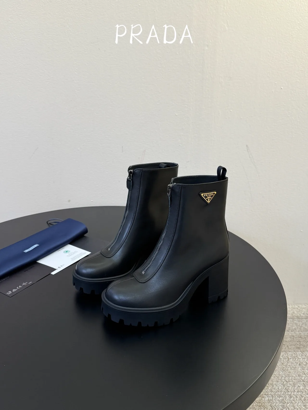 Prada Calfskin Glossy Ankle Boots in Black · view 5