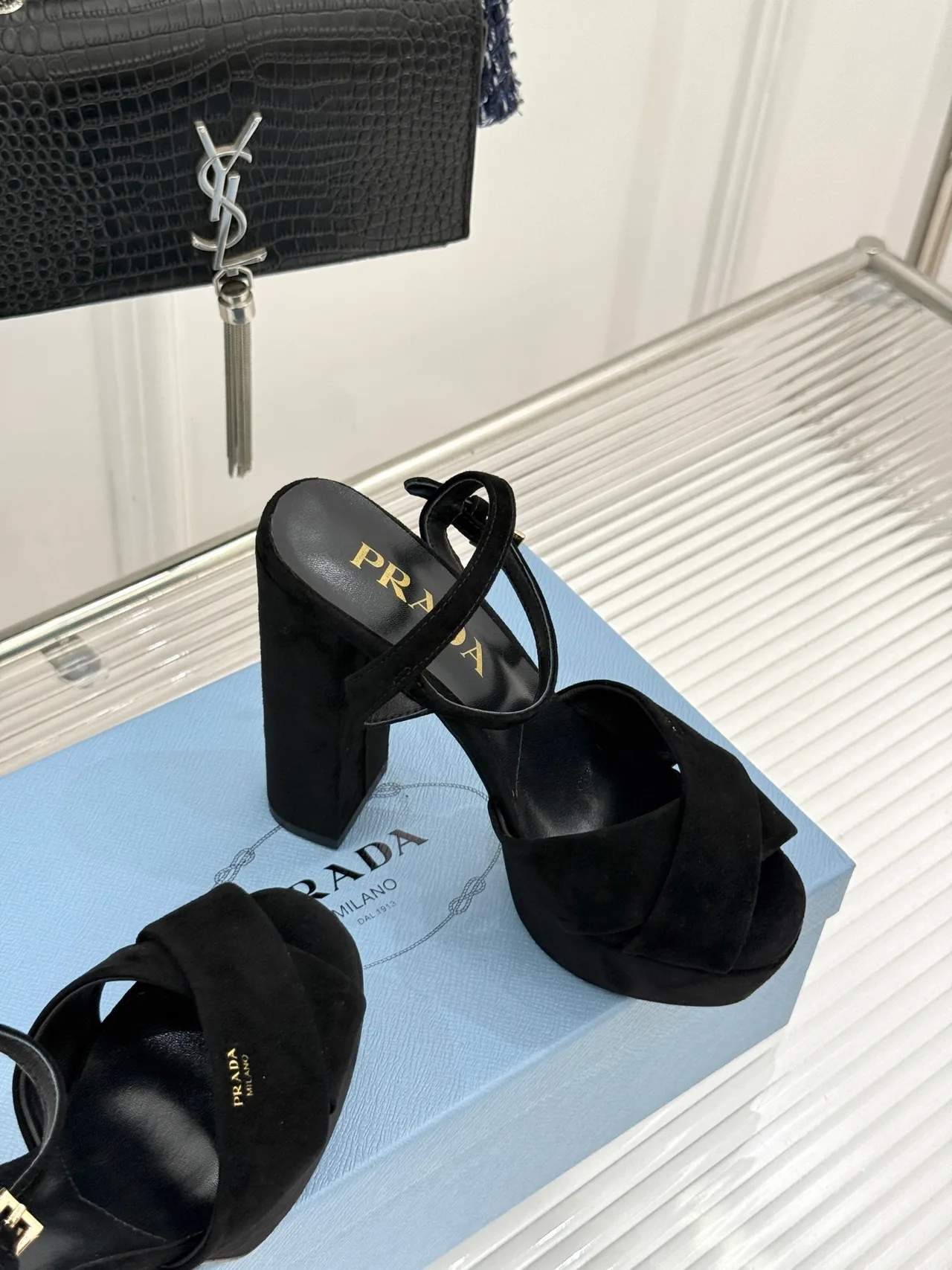Prada Denim Sandals in Black · view 5