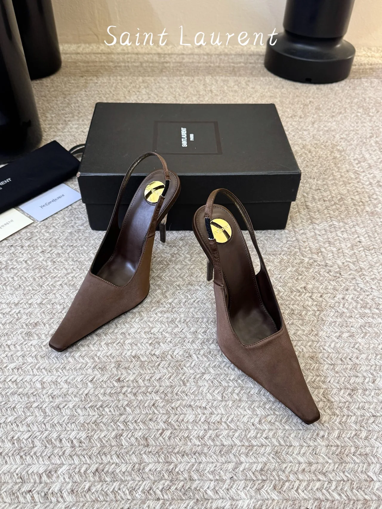 Saint Laurent Square-Toe Pointed Slingback Pumps in Brown · view 2