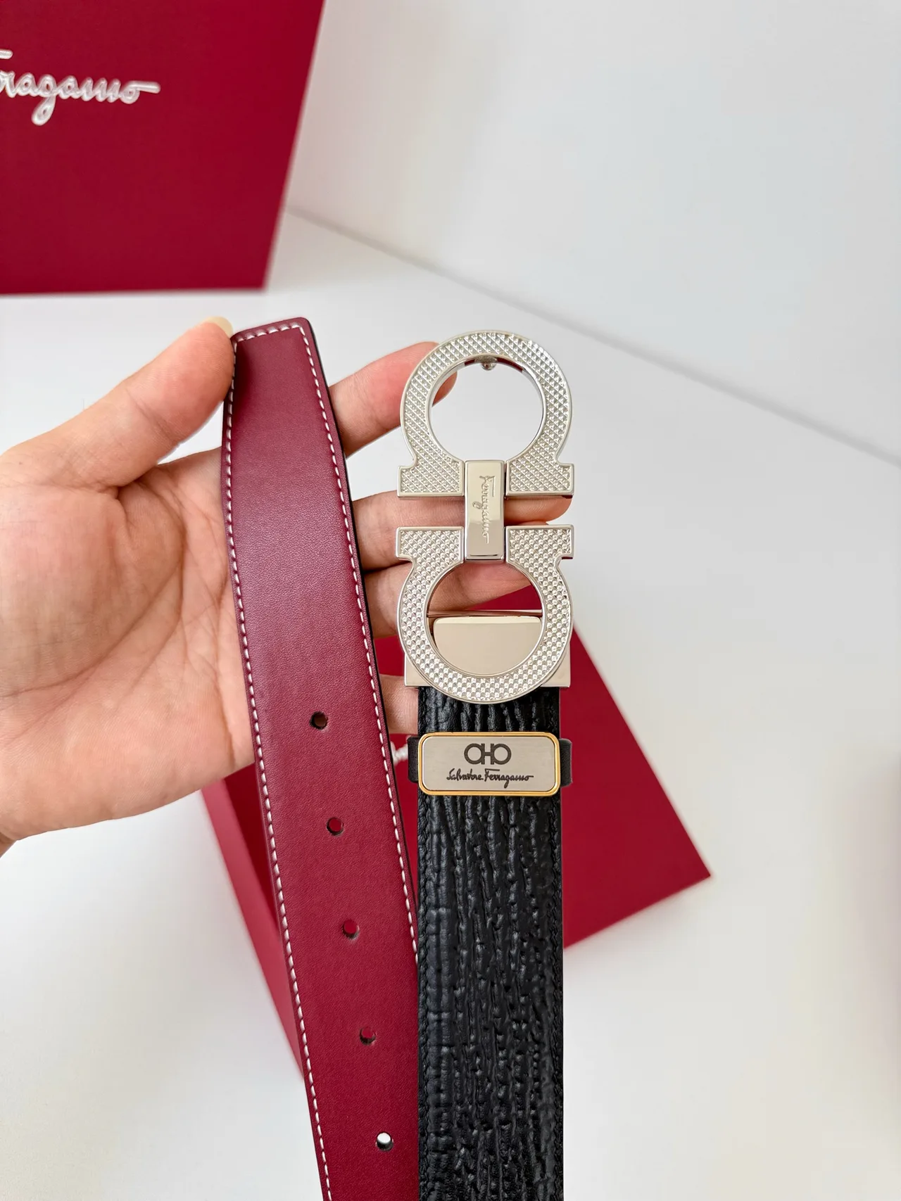 Ferragamo Reversible Gancini Belt in Black · view 8