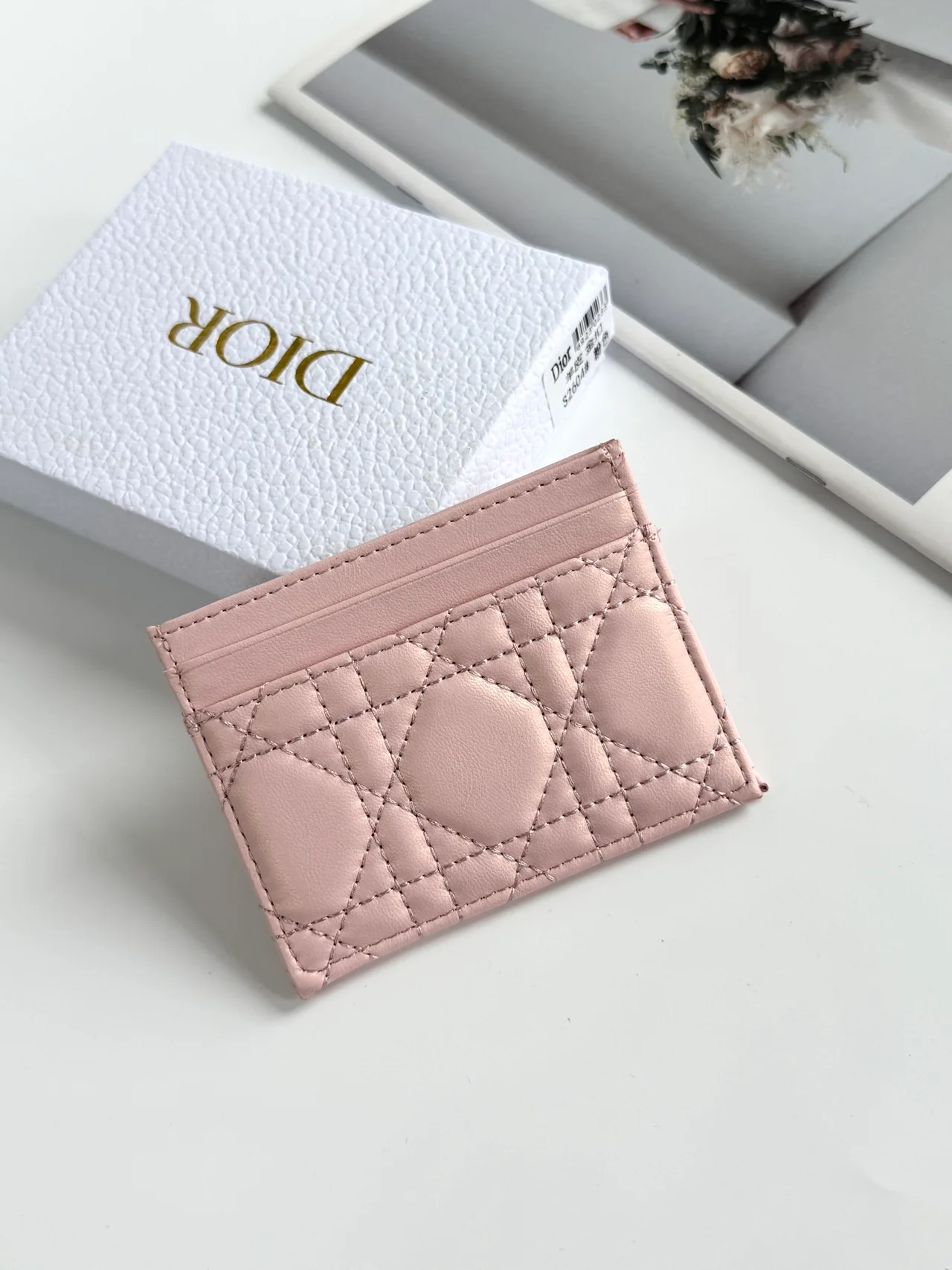Dior Lambskin Quilted Bow Cardholder in Pink · view 2