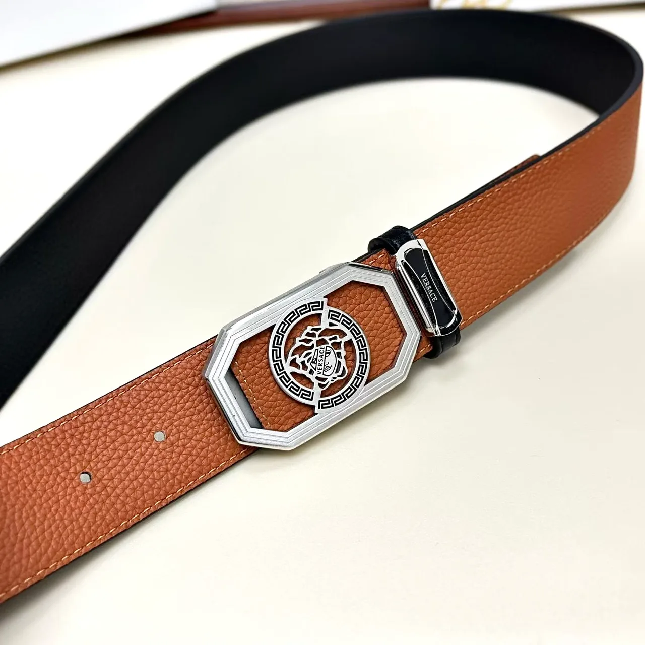 Versace Medallion buckle belt in Brown · view 7