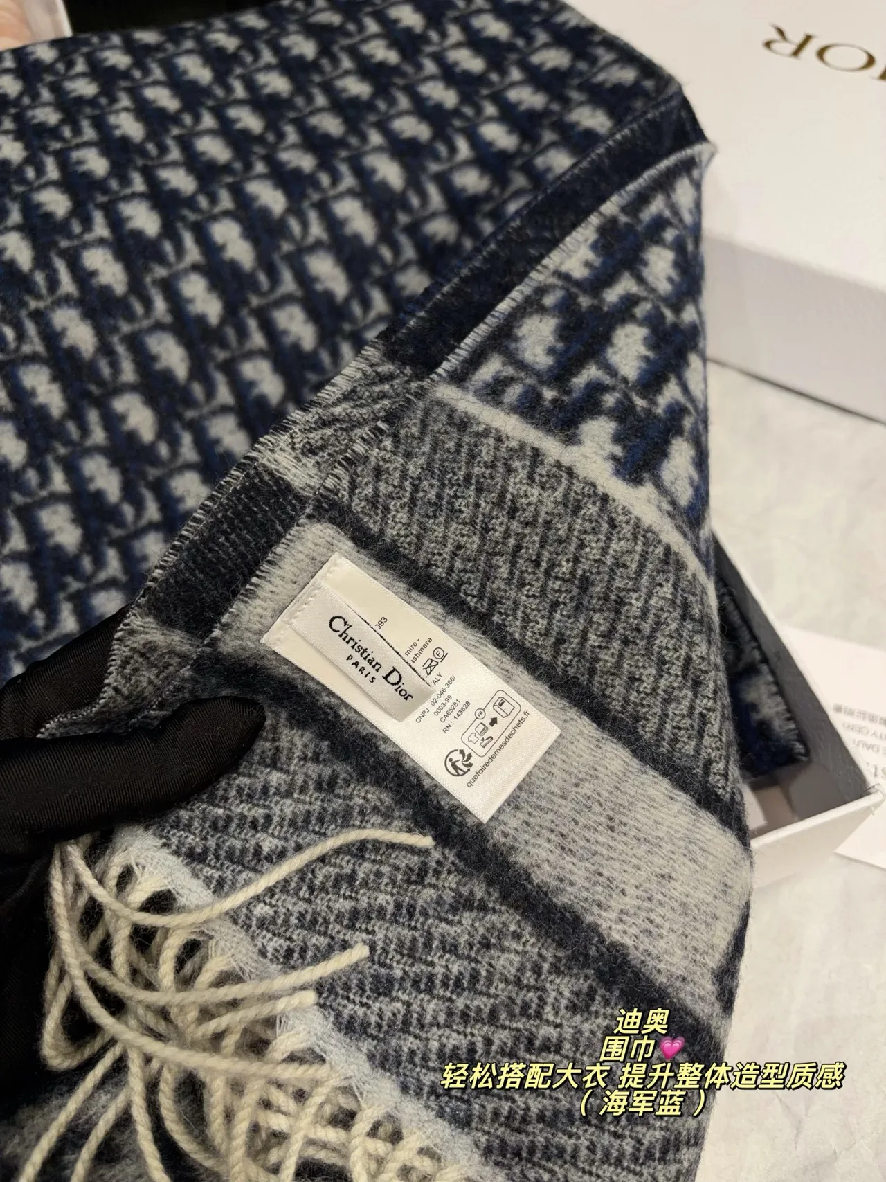 Dior Oblique Fringed Scarf in Pink & Grey & Blue · view 8