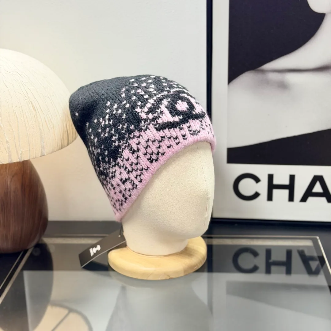 Chanel CC Jacquard Beanie in Black & Grey & Beige & White · view 5