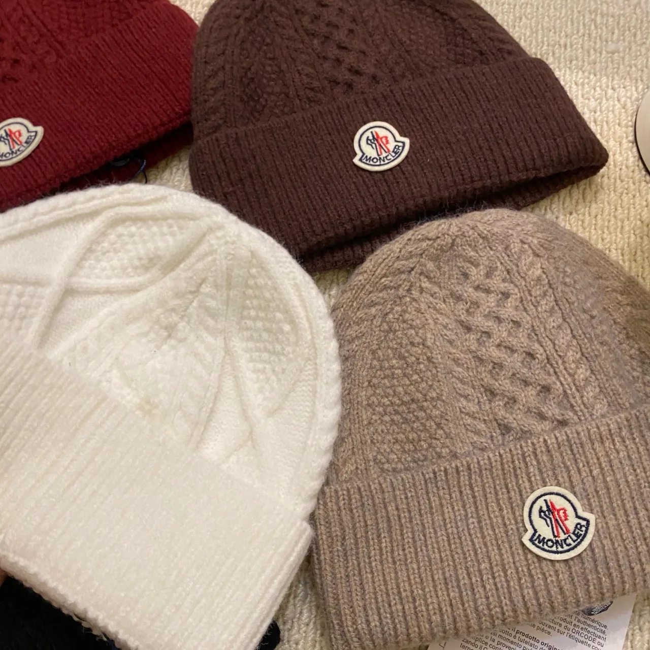 Moncler Ribbed beanie in Black & White & Grey & Burgundy & Brown · view 8