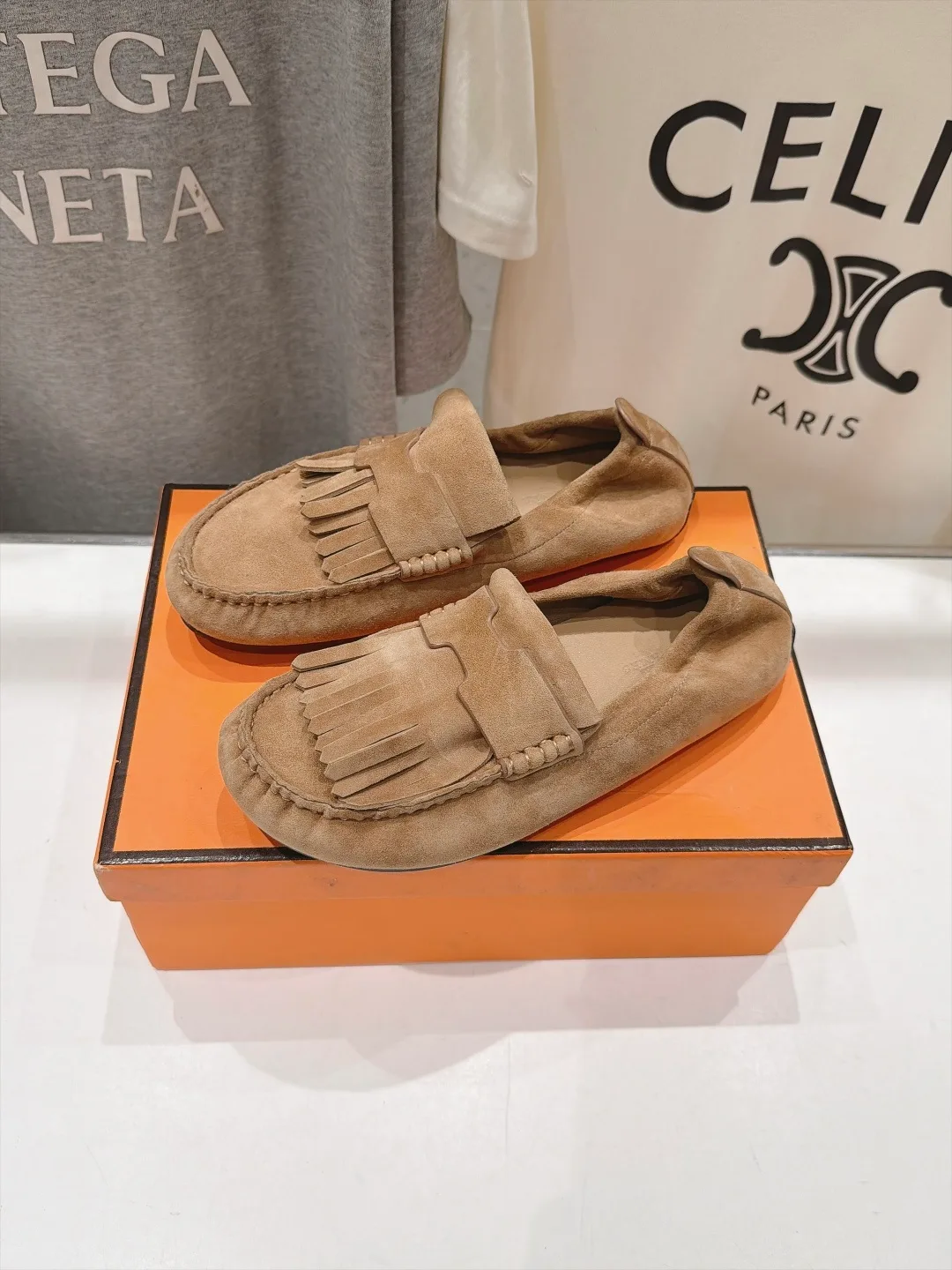 Suede-Look Round-Toe Fringe-Vamp Loafers in Brown · view 4
