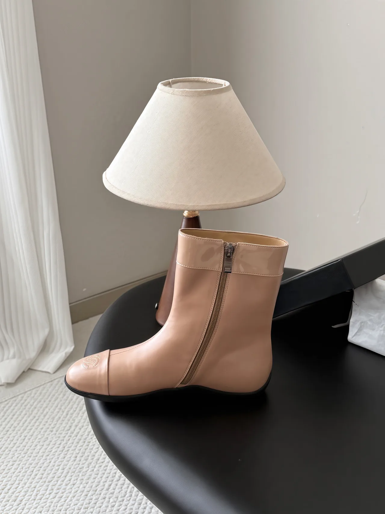 Chanel Cowhide Smooth Round-Toe Boots in Pink · view 8