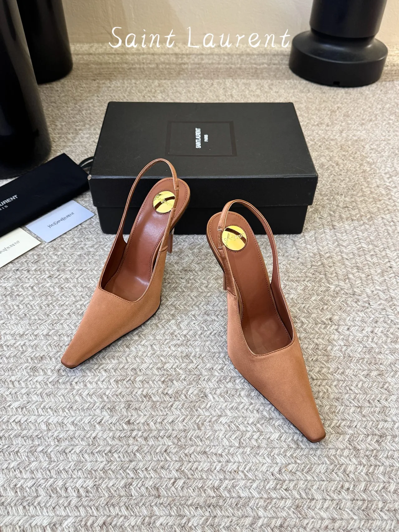 Saint Laurent Smooth Pointed-Toe Pointed Slingback Pumps in Brown · view 2
