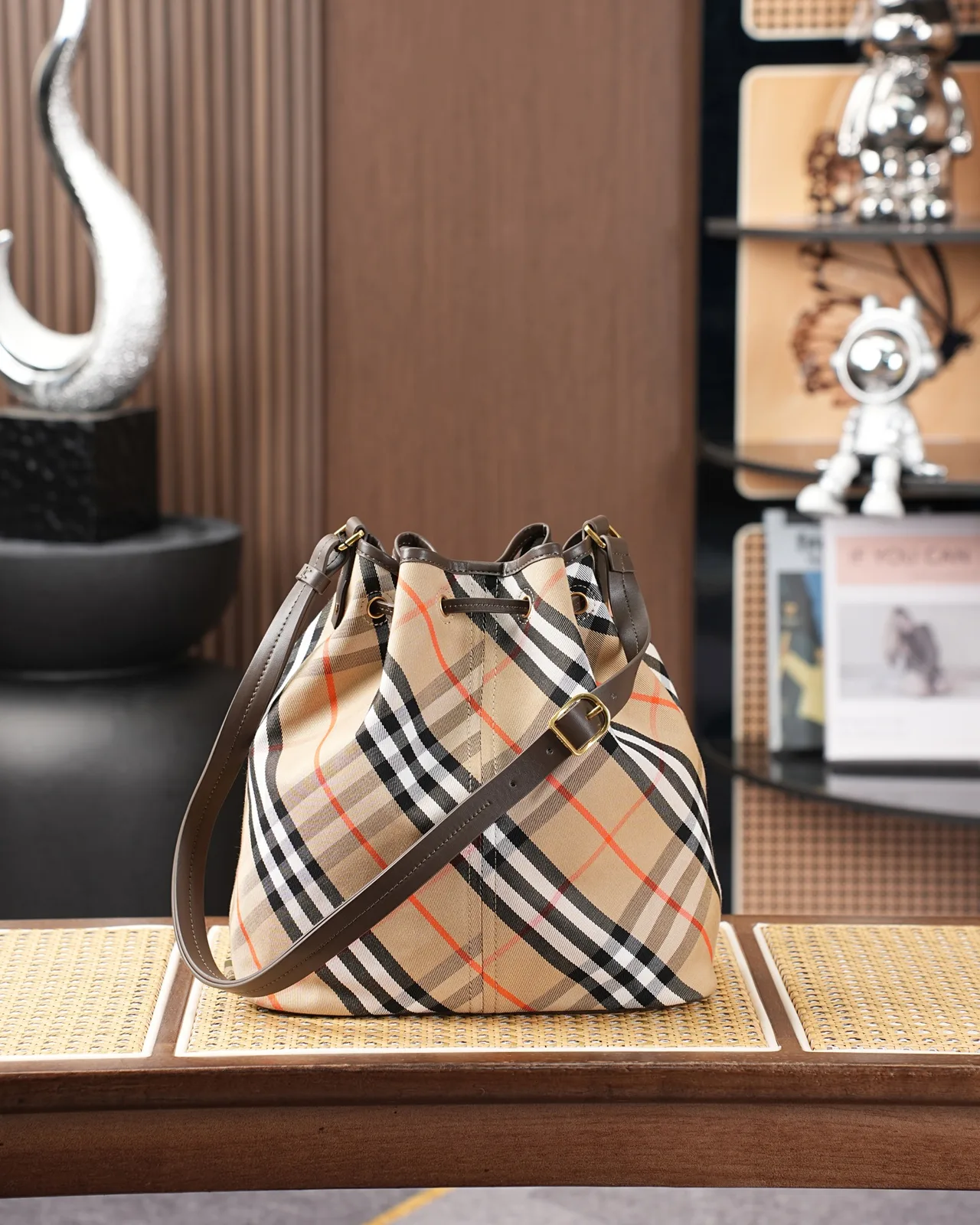 Burberry Check Bucket Bag in Beige · view 3