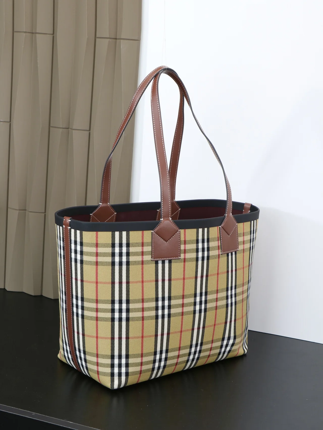 Burberry Reversible Check Cotton Canvas Tote in Beige · view 2