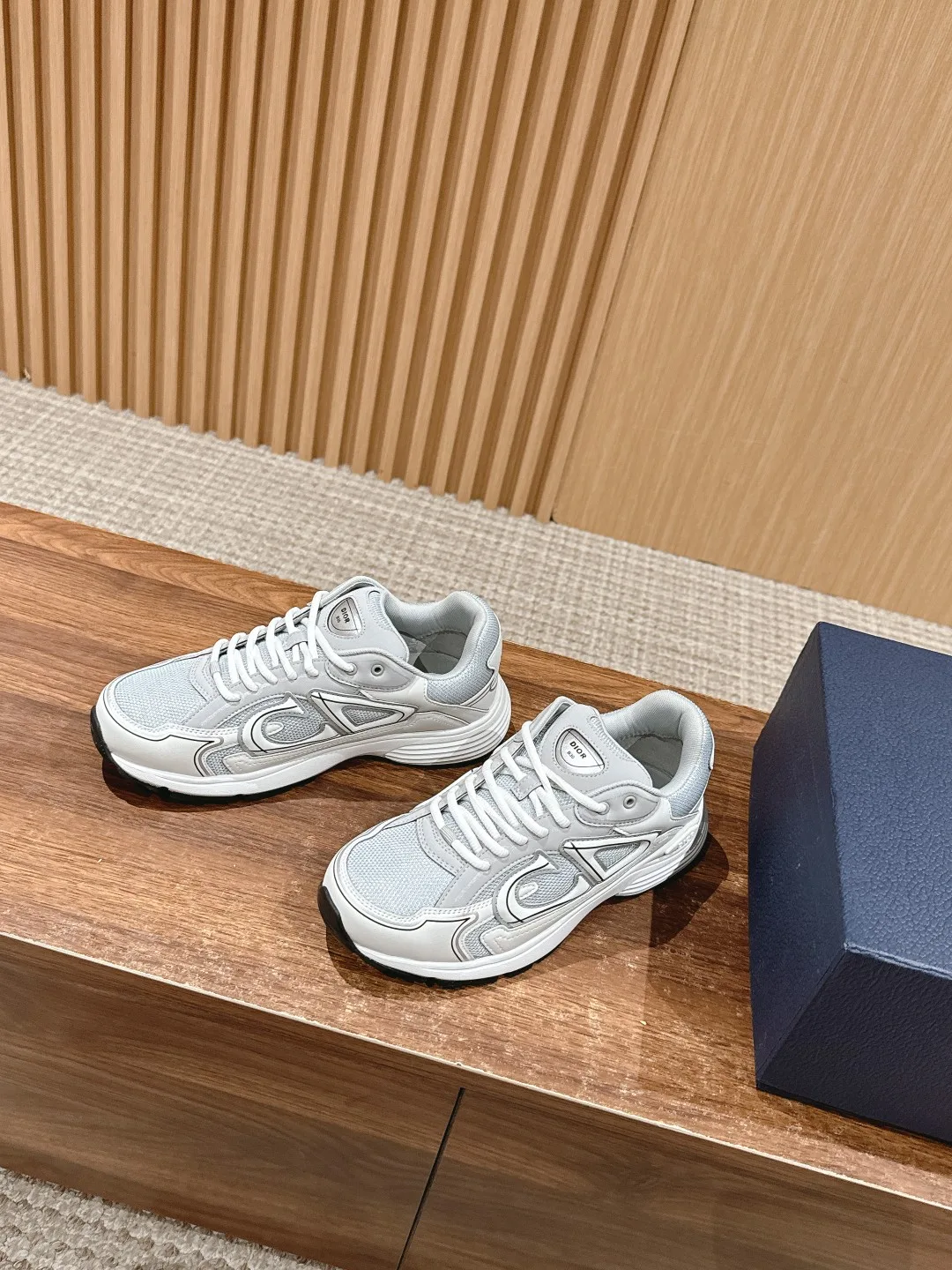 Dior Smooth Round-Toe Sneakers in Grey · view 2