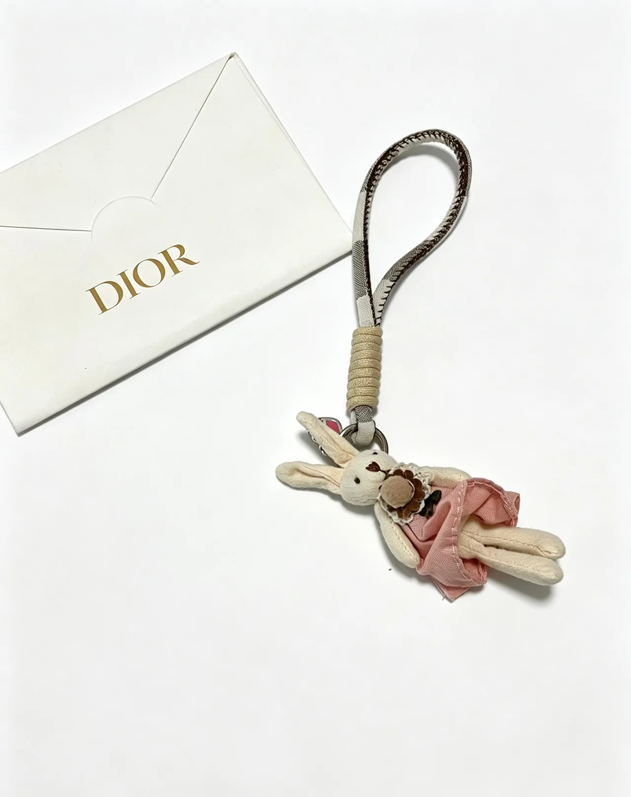 Dior Woven Rabbit Keychain in White · view 2