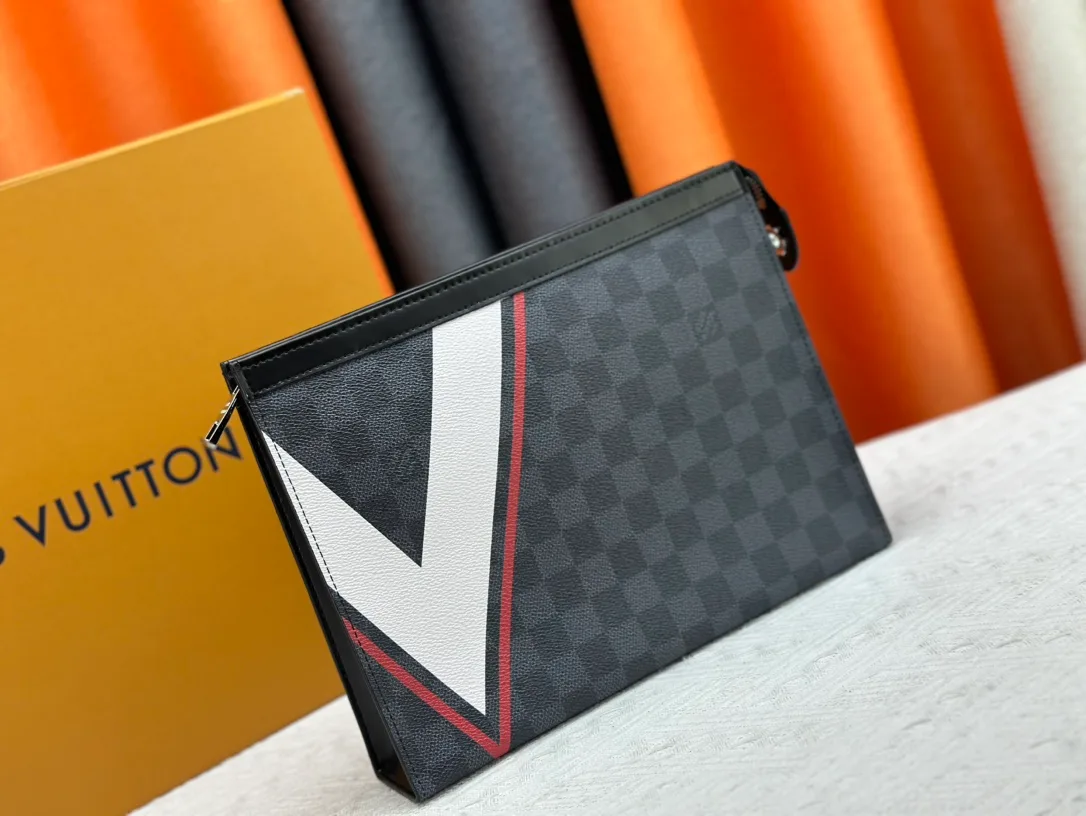 Louis Vuitton Canvas Check Clutch in Grey · view 2