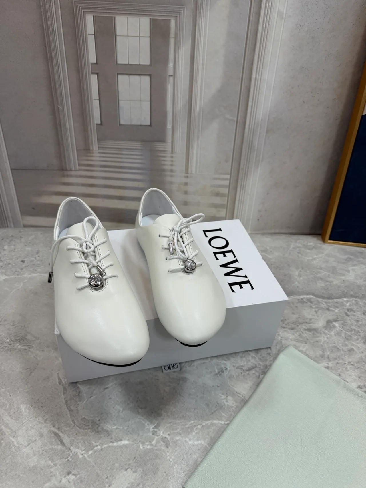 Loewe Sheepskin Round-Toe Lace-Up Shoes in White · view 1