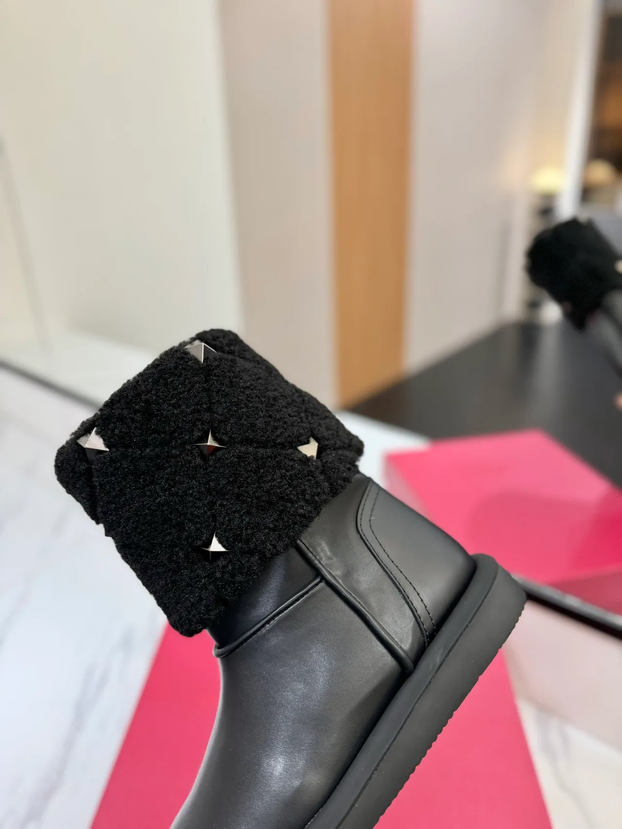 Valentino Cowhide Glossy Round-Toe Boots in Black · view 7