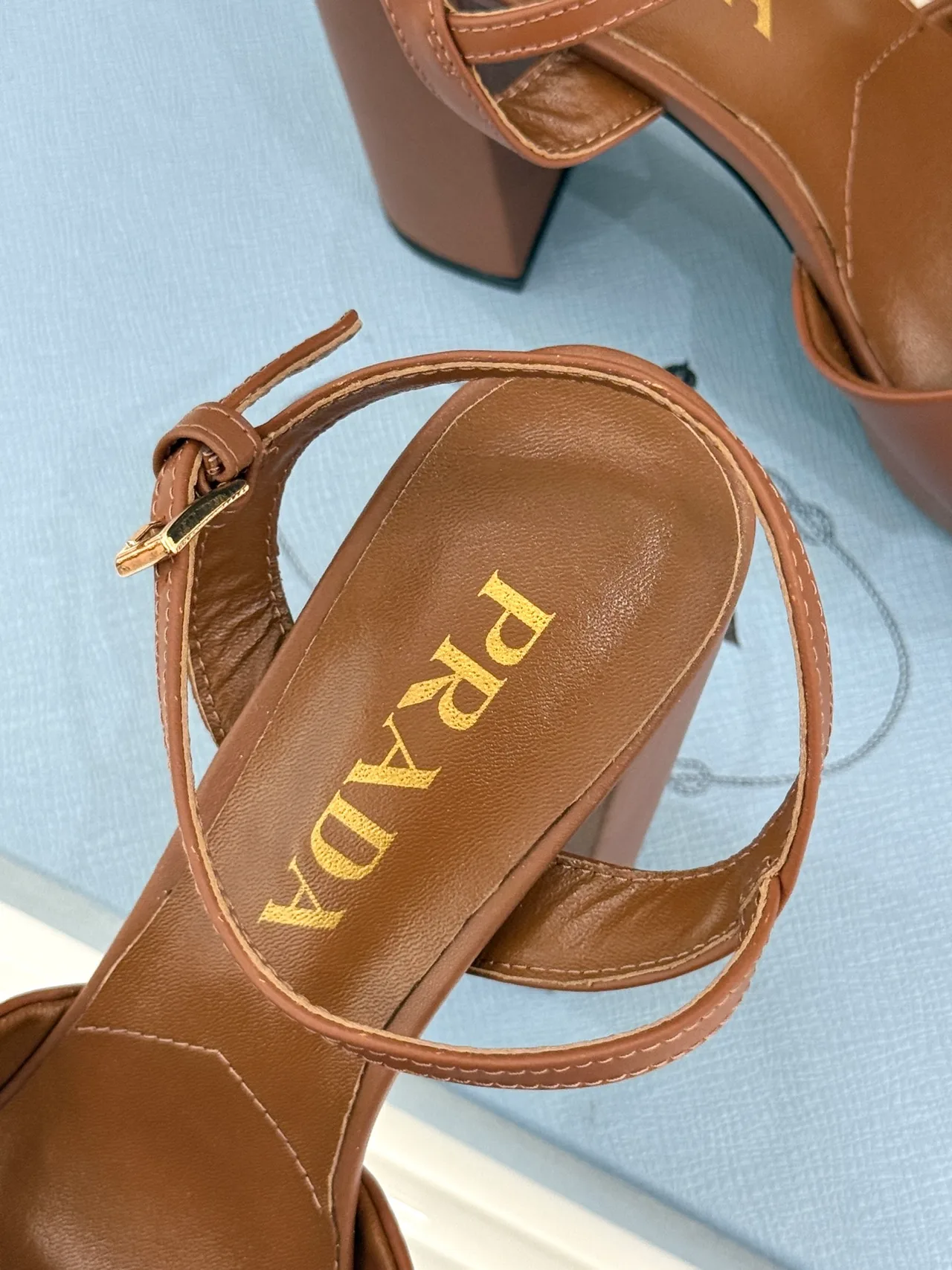 Prada Denim Round-Toe Sandals in Brown · view 8