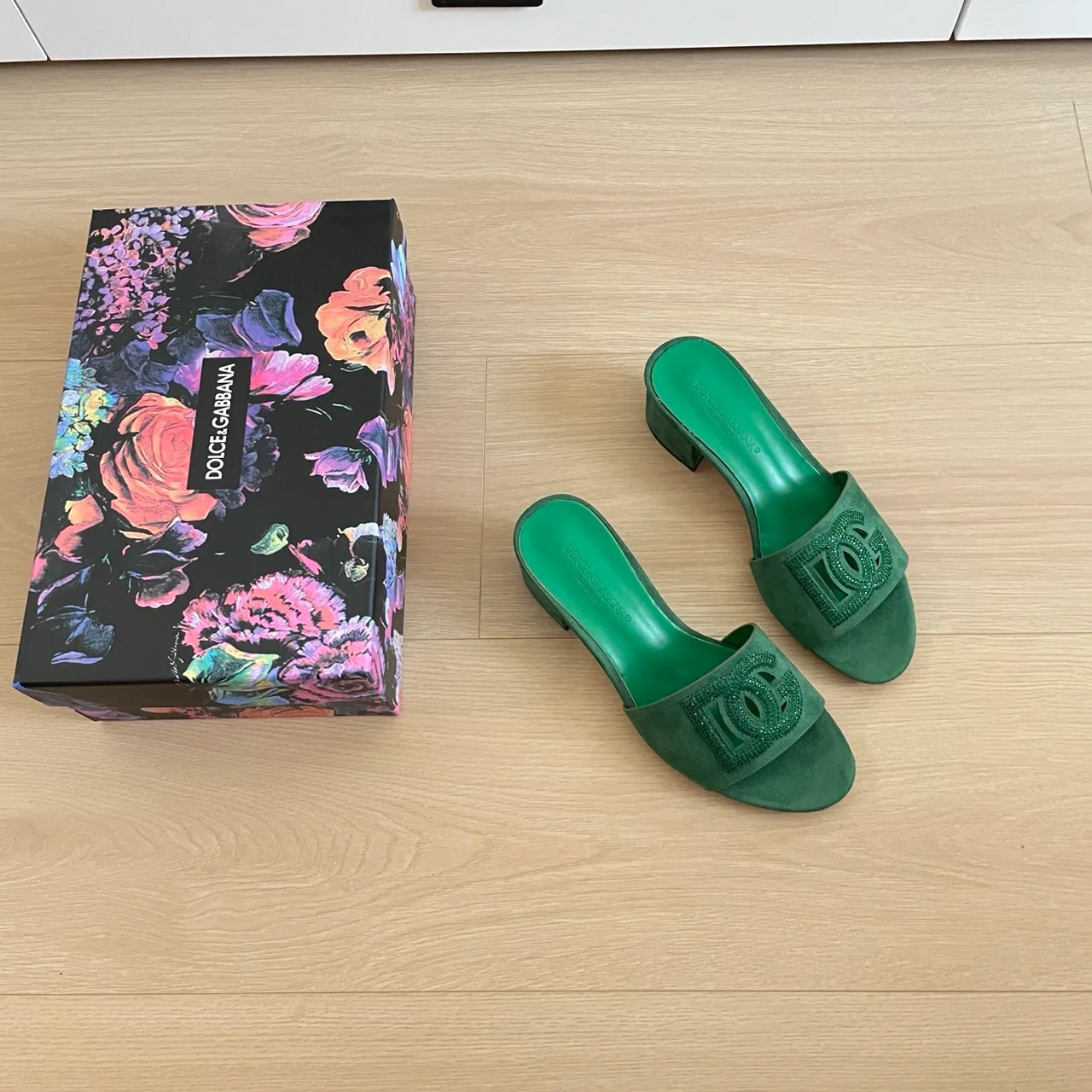 Dolce & Gabbana Sheepskin Heel Mules in Green · view 4