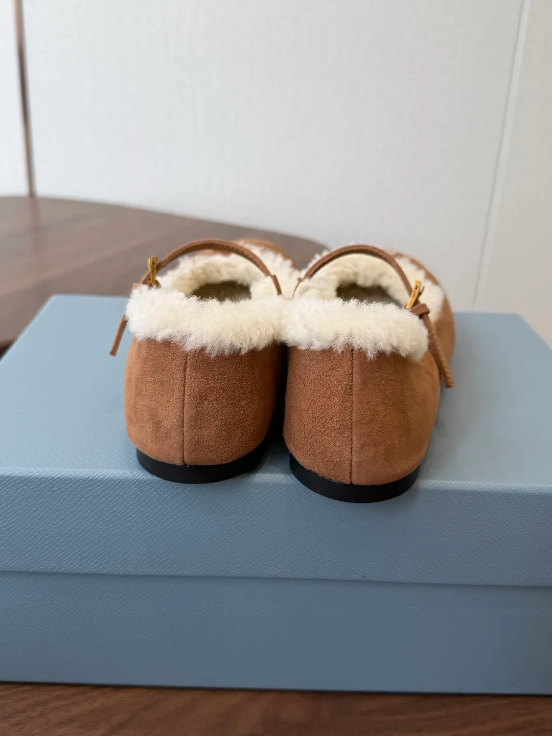 Prada Suede-Look Slippers in Tan · view 8