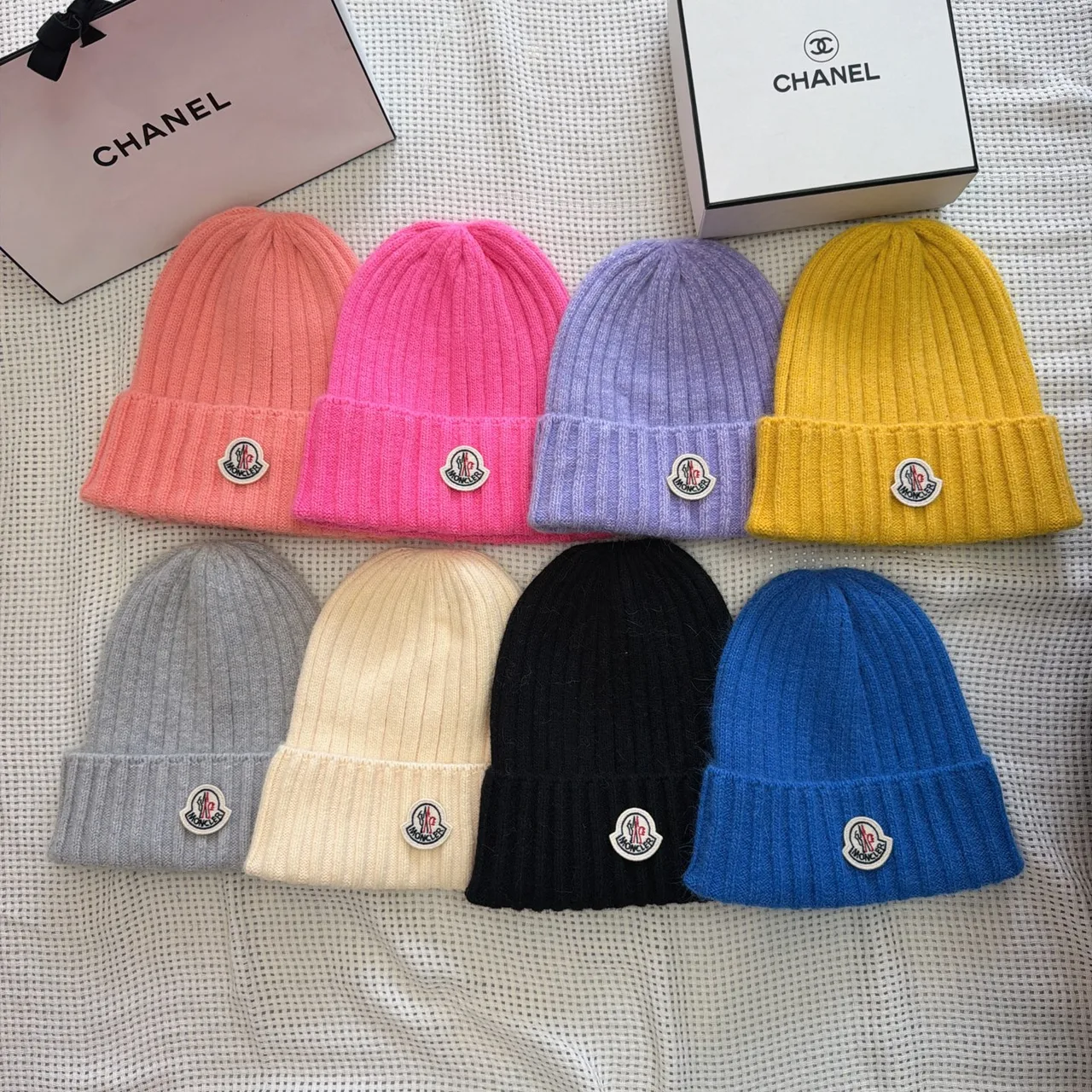 Moncler Ribbed beanie in Yellow & Pink & Purple & Black & Blue & Grey & Cream · view 6