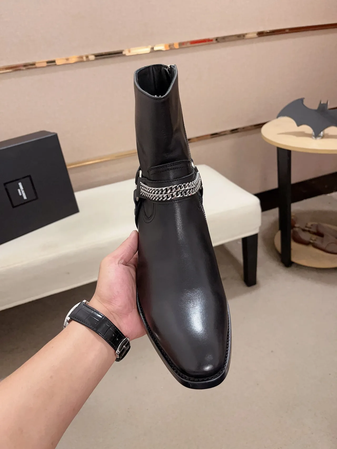 Saint Laurent Cowhide Pointed-Toe Ankle Boots in Black · view 2