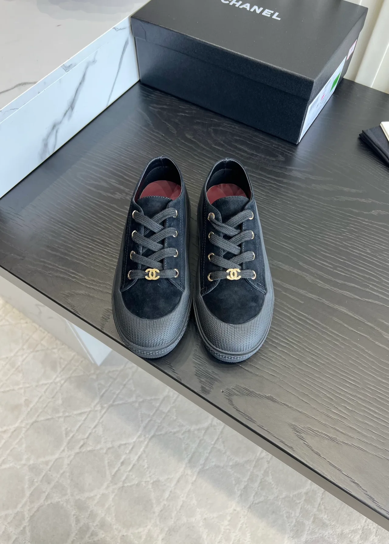 Chanel Suede-Look Sneakers in Black · view 1