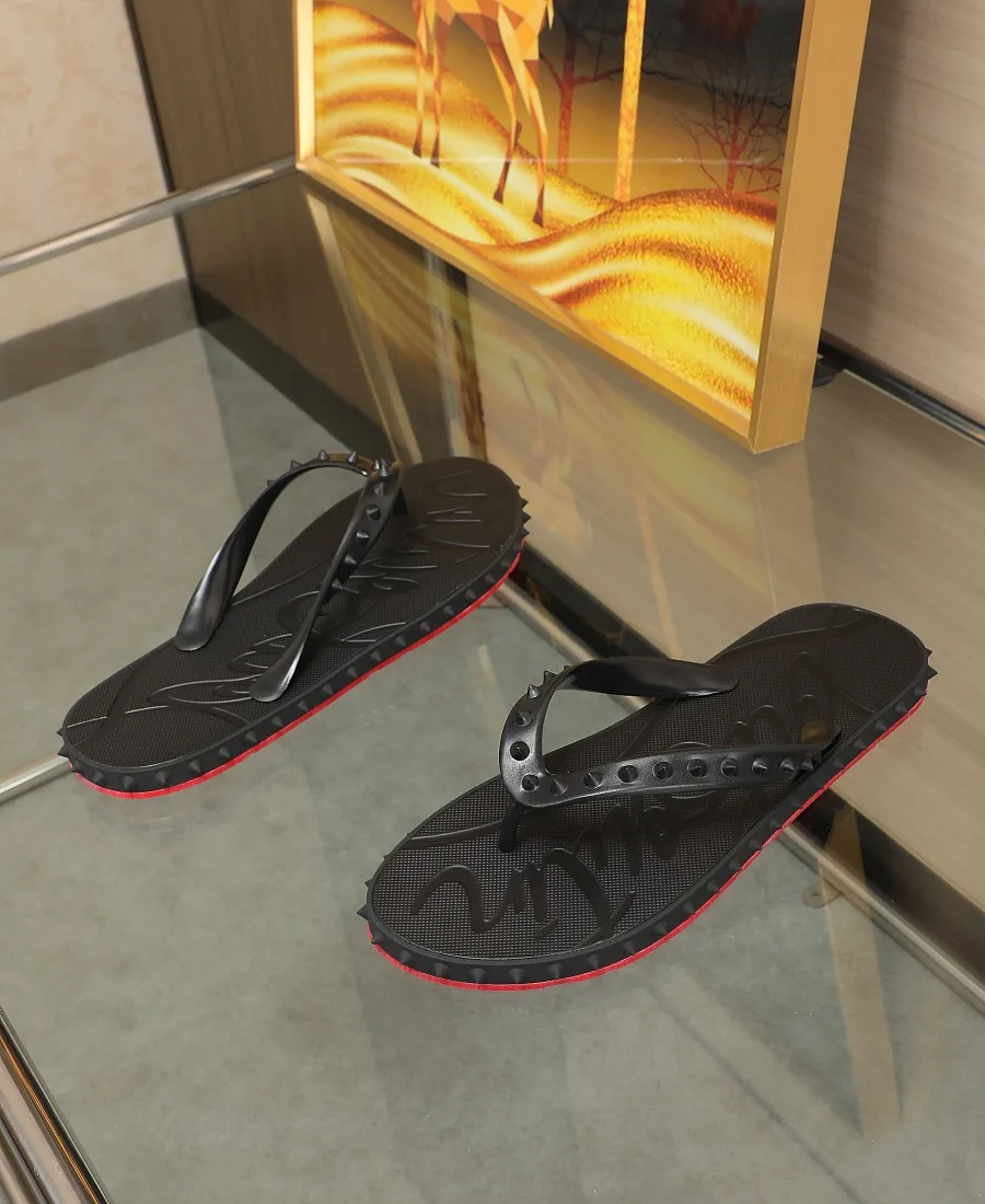 Christian Louboutin Studded Flip-Flops in Black · view 3