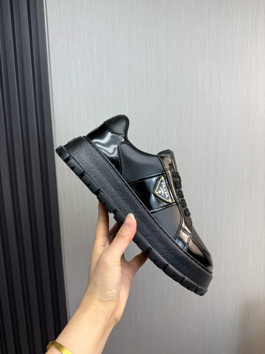 Prada Leather Sneakers in White & Black · view 6