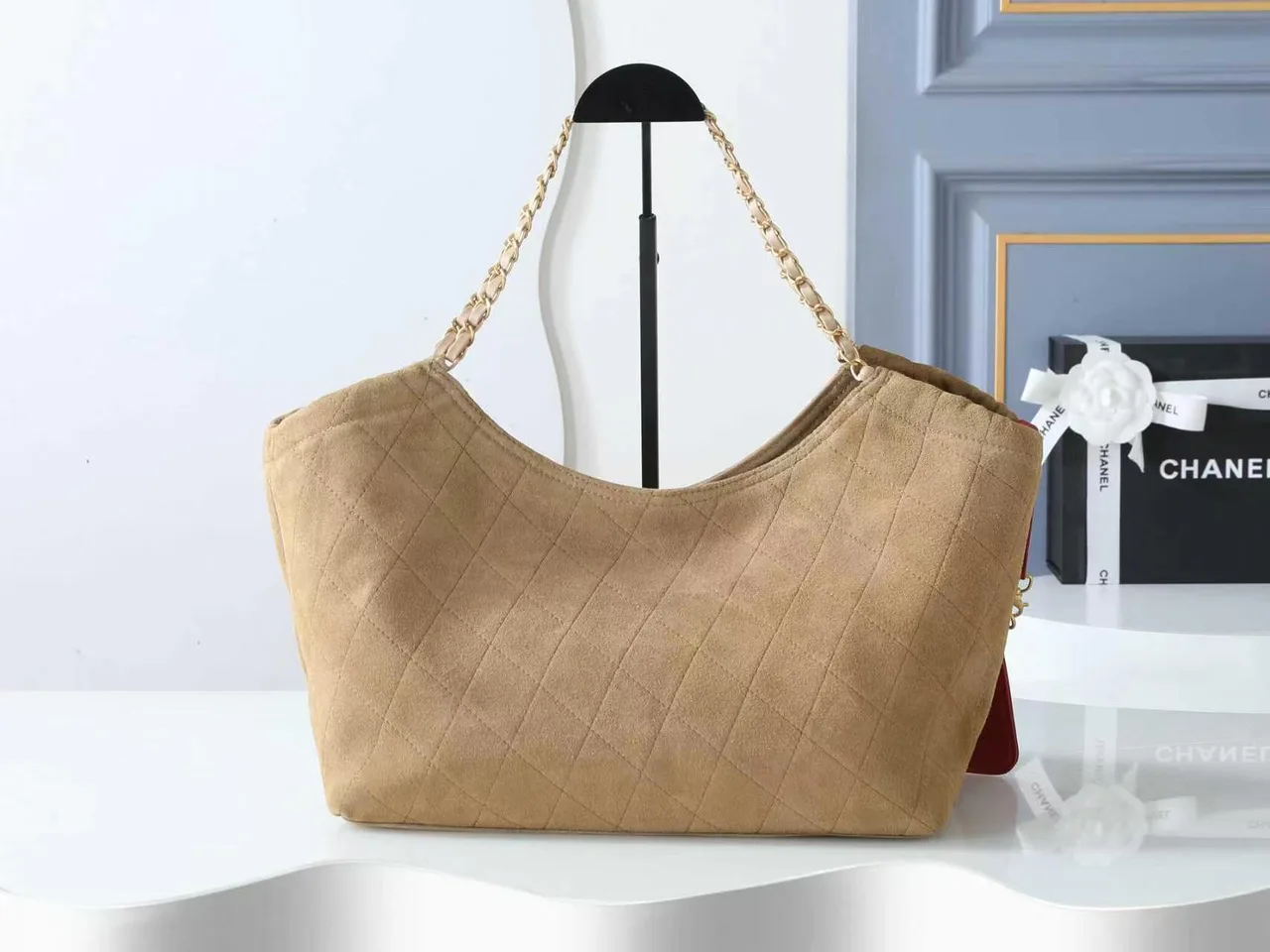 Chanel Quilted Hobo Bag in Tan · view 3