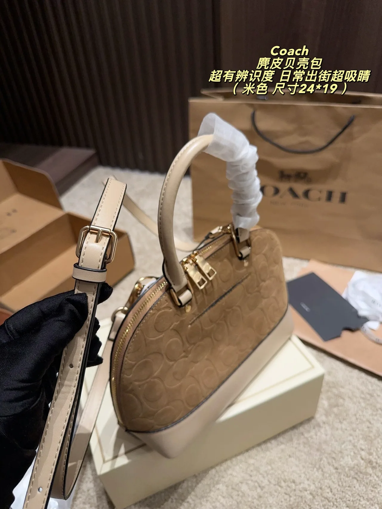 Coach Suede Handbag in Beige · view 8
