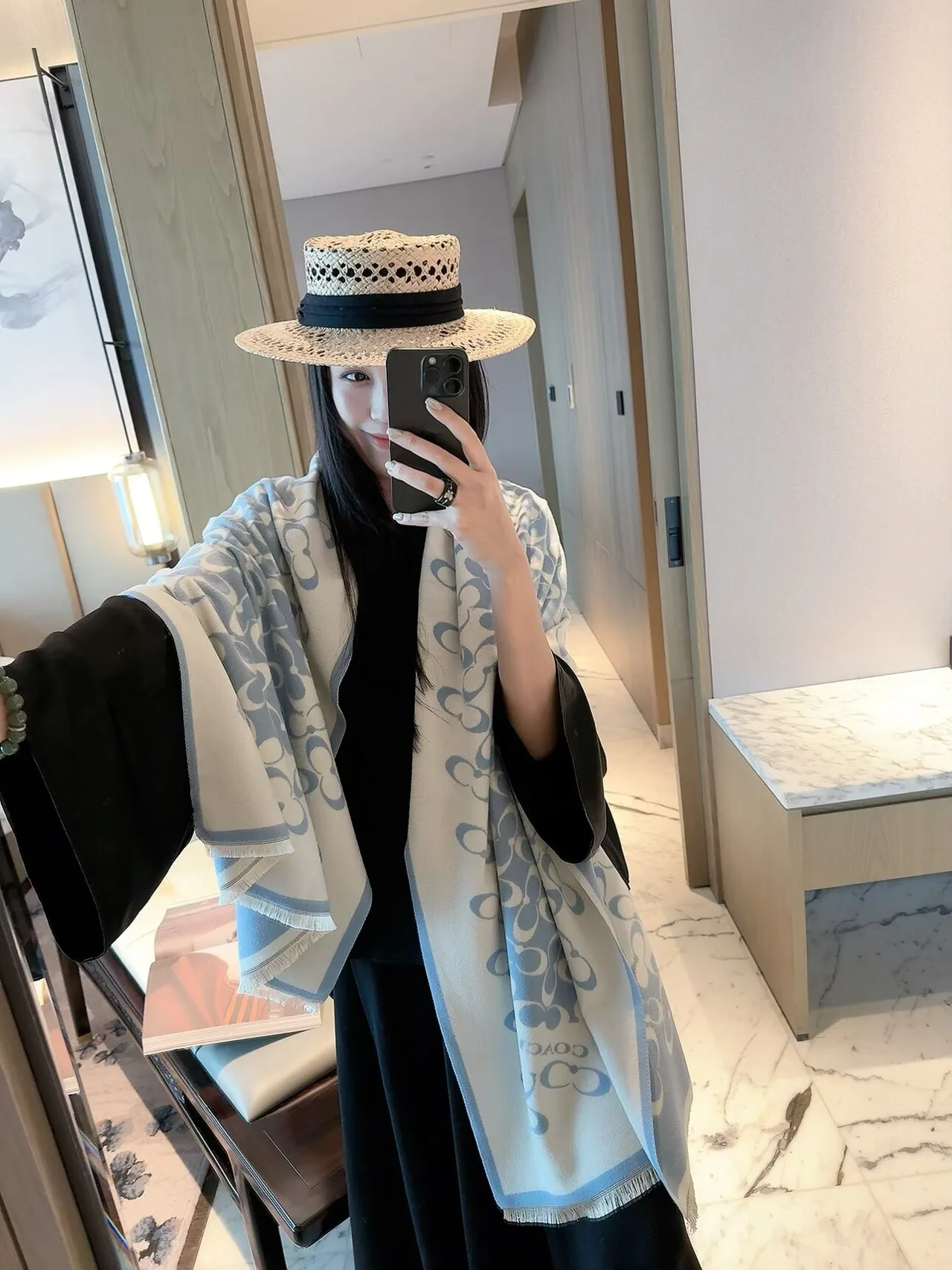 Coach Reversible C Shawl in Blue · view 3