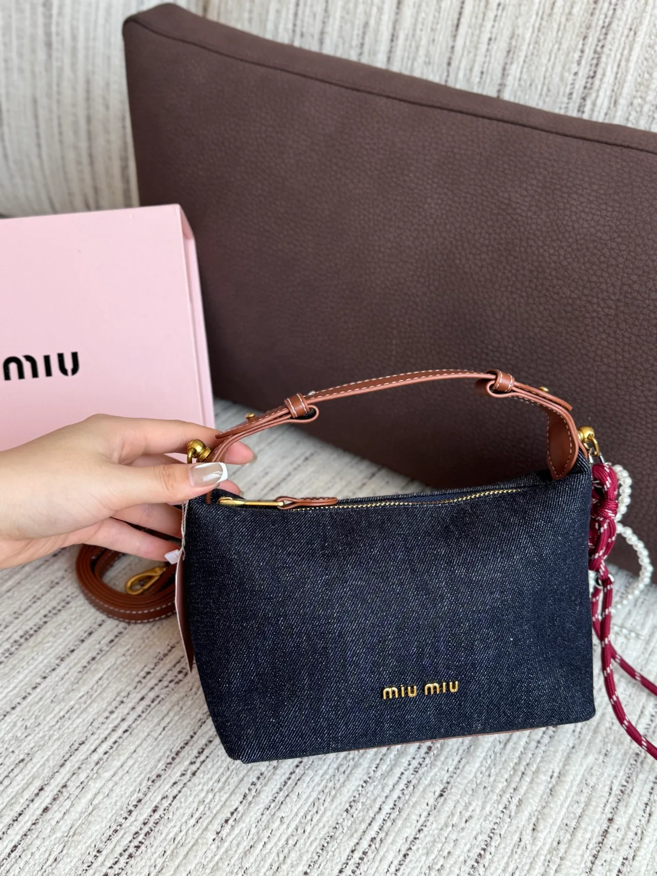 Miu Miu Embroidered Hobo Bag in Blue · view 3